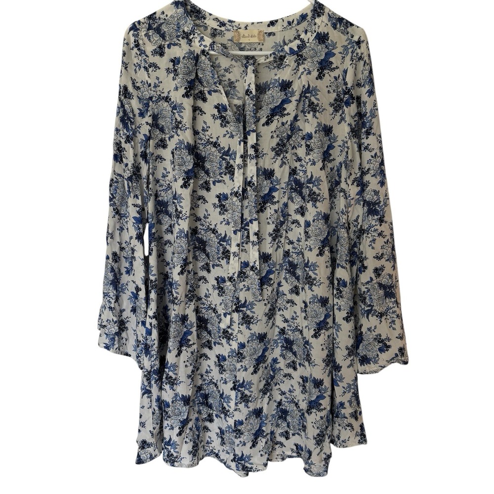 Altar'd State Blue Floral Dress Women's S Long Sleeve Cottage Roses Boho Peasant